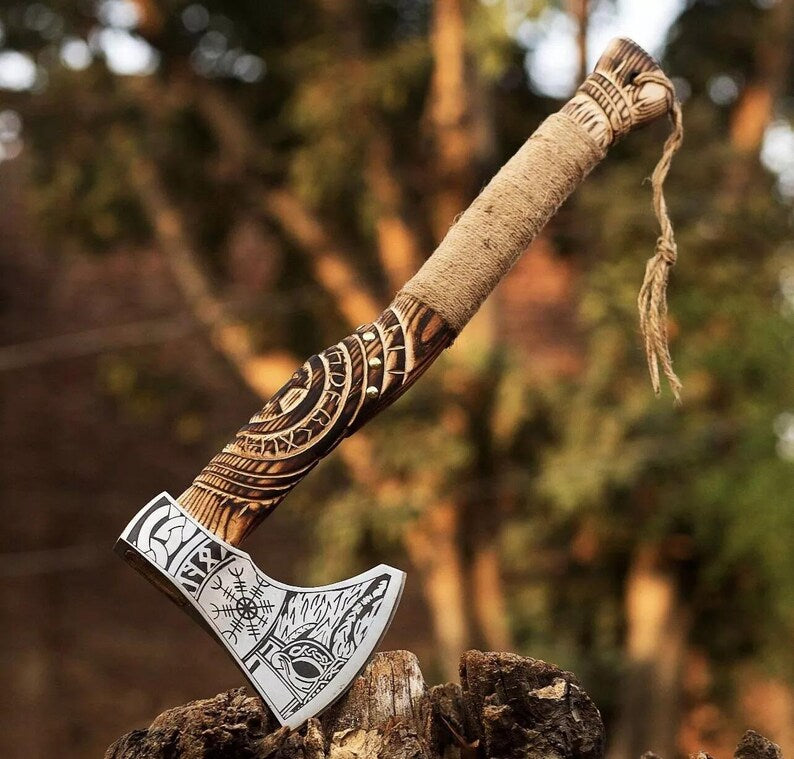 Hand Forged Carbon Steel Viking axe With leather sheath , Viking Axe, personalised Gifts, Gifts for Men, Gifts for Dad, dreamcheftools