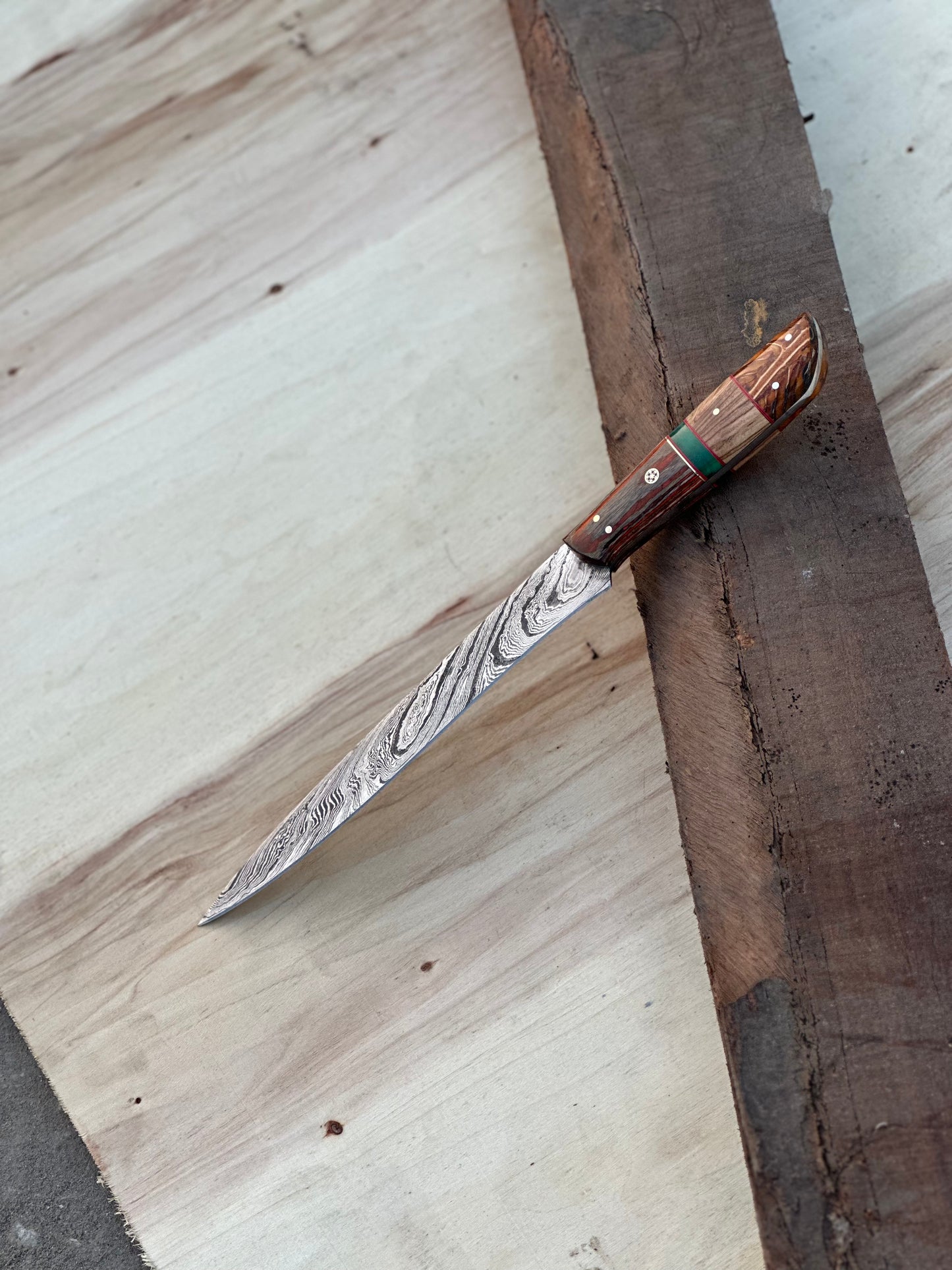 Handmade Damascus Steel Large Fillet Knife Hunting Fishing, Full Tang 13.5 inch