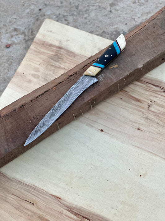 Handmade Damascus Steel Large Fillet Knife Hunting Fishing, Full Tang 13.5 inch