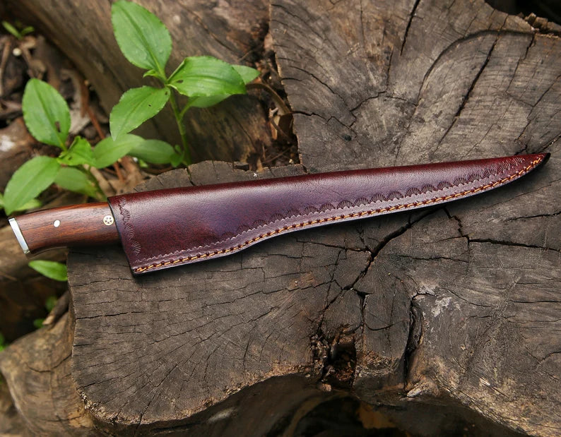 13-Inch Damascus Steel Fillet Knife with Premium Rosewood Handle.