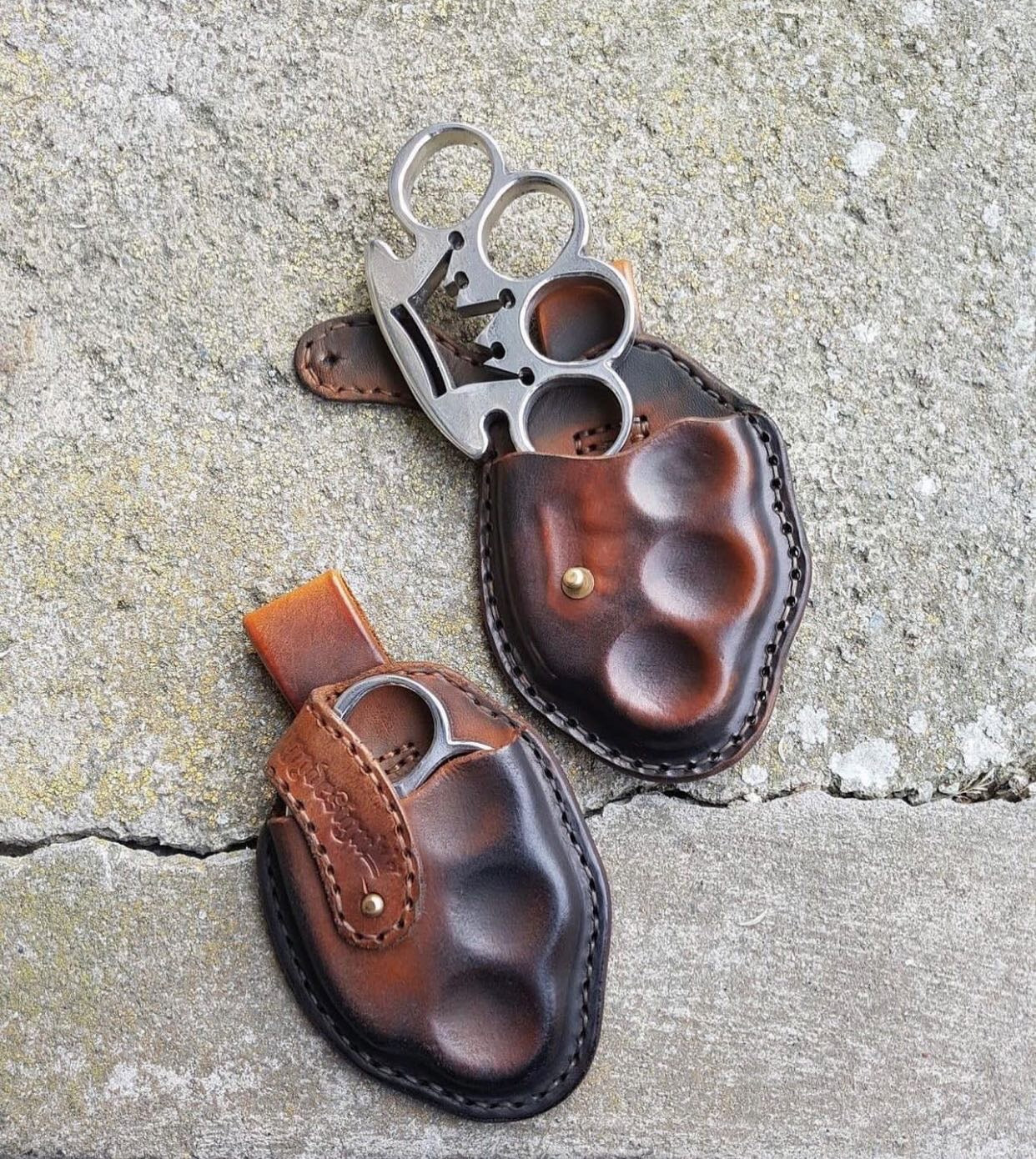 Custom Handmade Steel Wire Cut Knuckle with Leather Sheath”