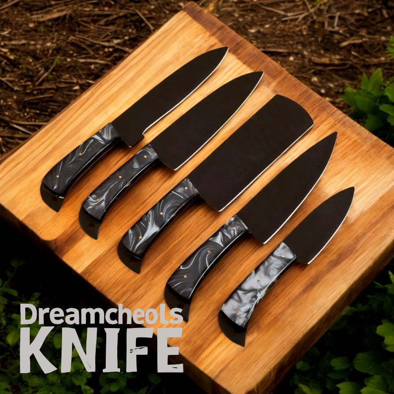Best Japanese Cutlery Set – D2 Steel Knives with Resin Handles & Leather Roll Kit