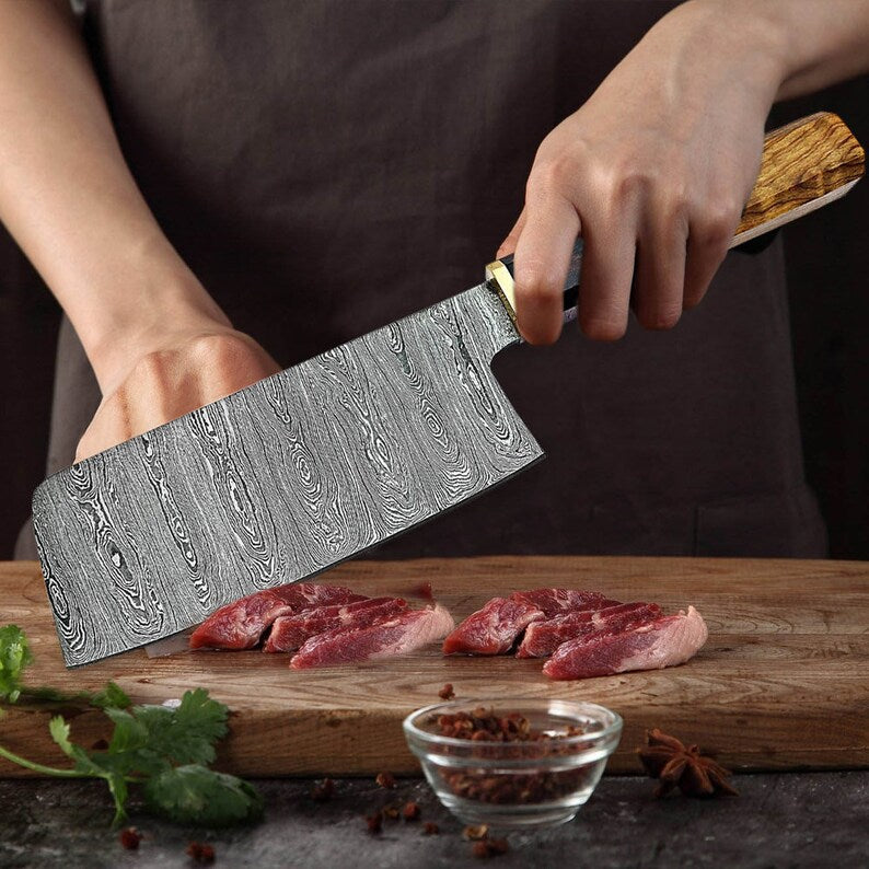 Custom Handmade Damascus Steel Cleaver Knife