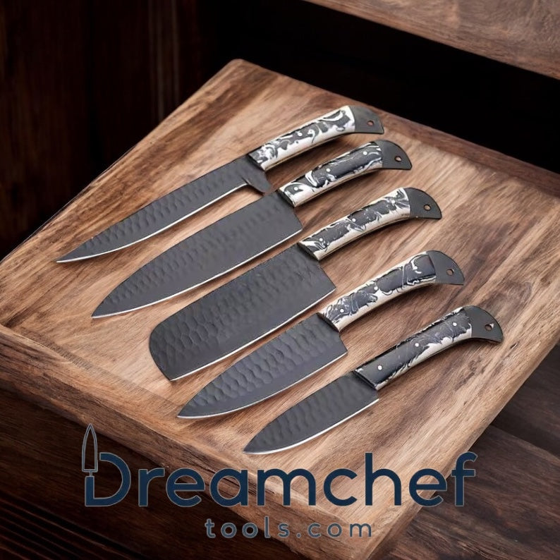 Cooking Knife Set – 13” Handmade J2 Steel Chef Knife with Resin Handle & Leather Sheath