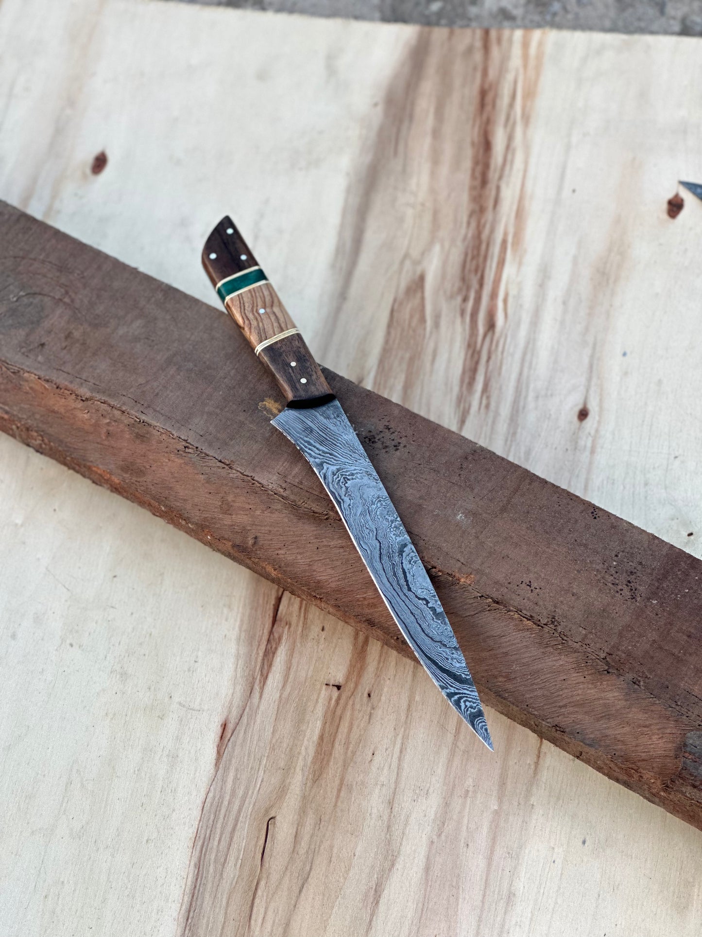 Handmade Damascus Steel Large Fillet Knife Hunting Fishing, Full Tang 13.5 inch