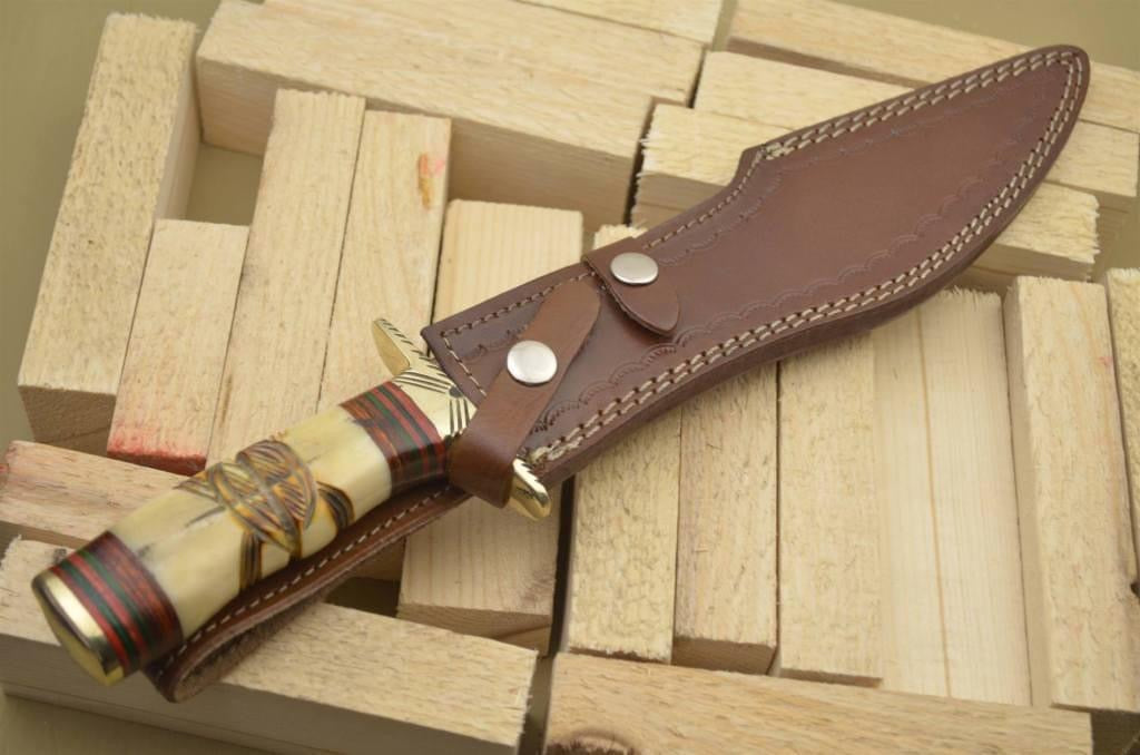 Custom Handmade J2 Steel Bowie Knife with Bone Handle and Brass Guard, 16-inch Overall Length, with Leather Sheath”
