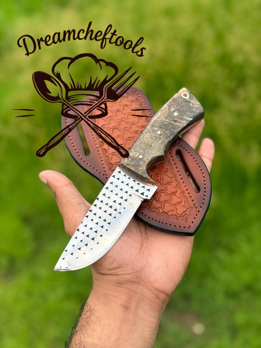 Knives with Belt Sheath – Handmade 8" Rasp Steel Hunting Knife with Sheep Horn Handle