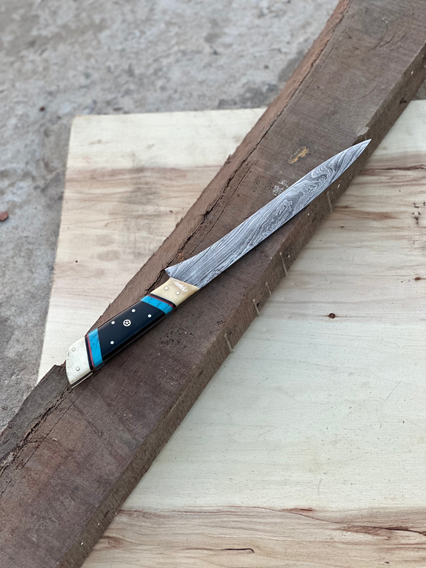 Handmade Damascus Steel Large Fillet Knife Hunting Fishing, Full Tang 13.5 inch