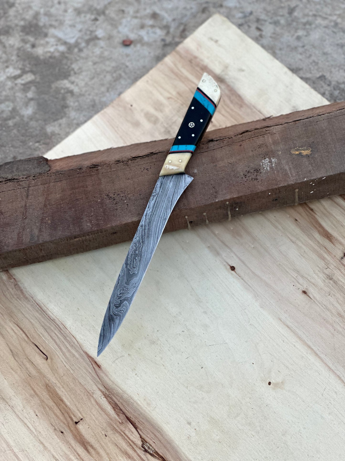 Handmade Damascus Steel Large Fillet Knife Hunting Fishing, Full Tang 13.5 inch