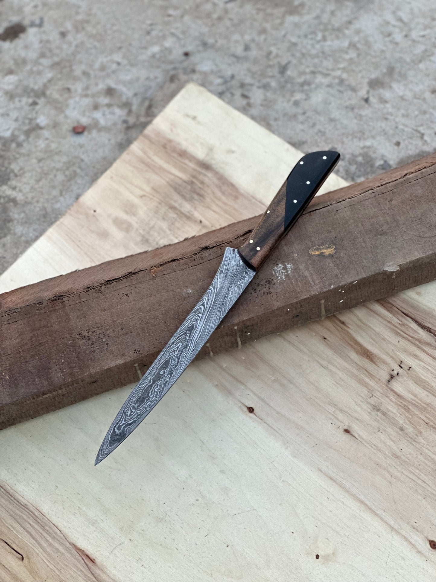 Handmade Damascus Steel Large Fillet Knife Hunting Fishing, Full Tang 13.5 inch