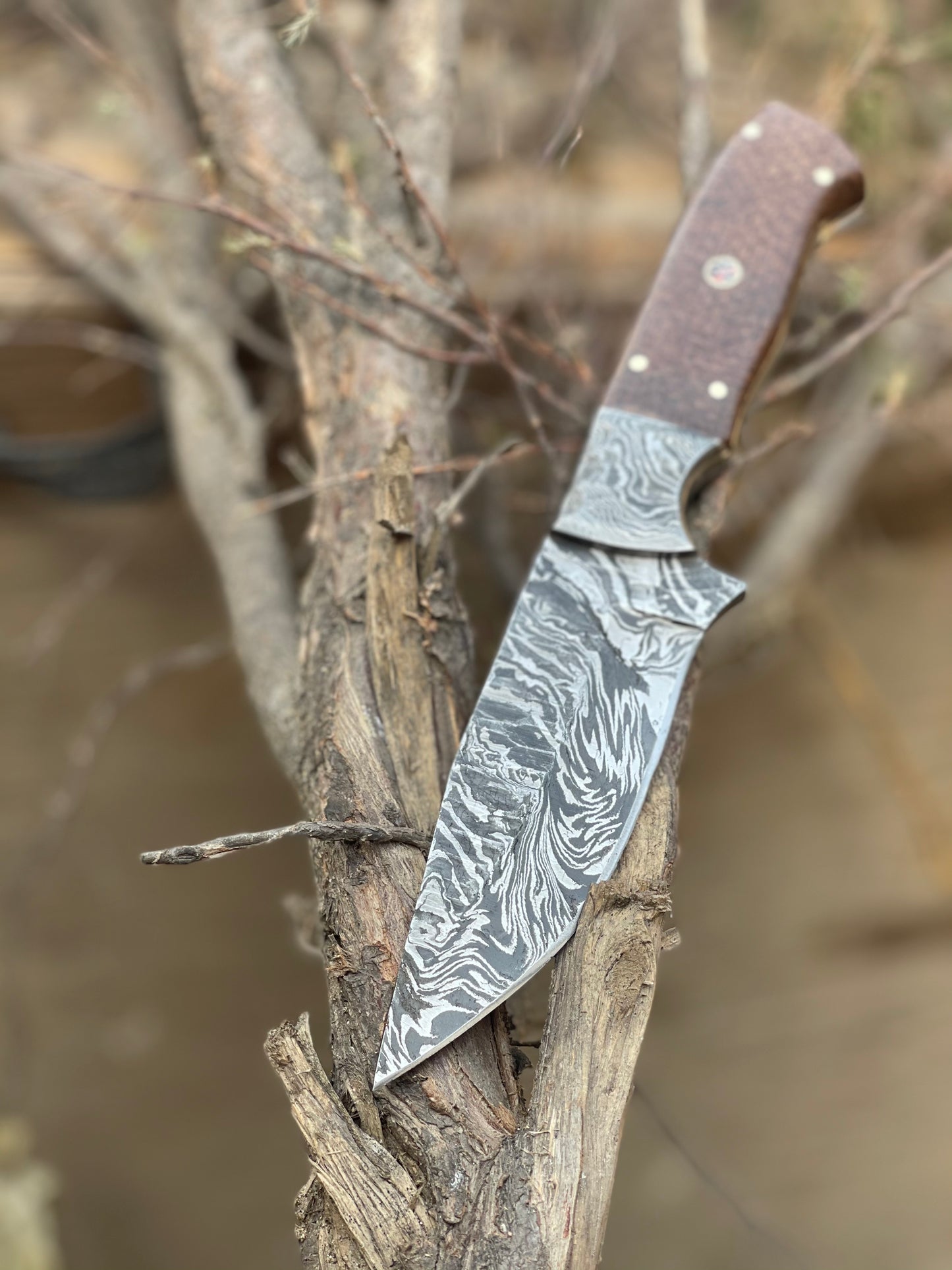 Damascus Bushcraft Knife - Hunting, Camping, Survival, Collectors Knife. Groomsmen Knife, Unique Gift for Him, EDC, Hiking, Boyfriend gift