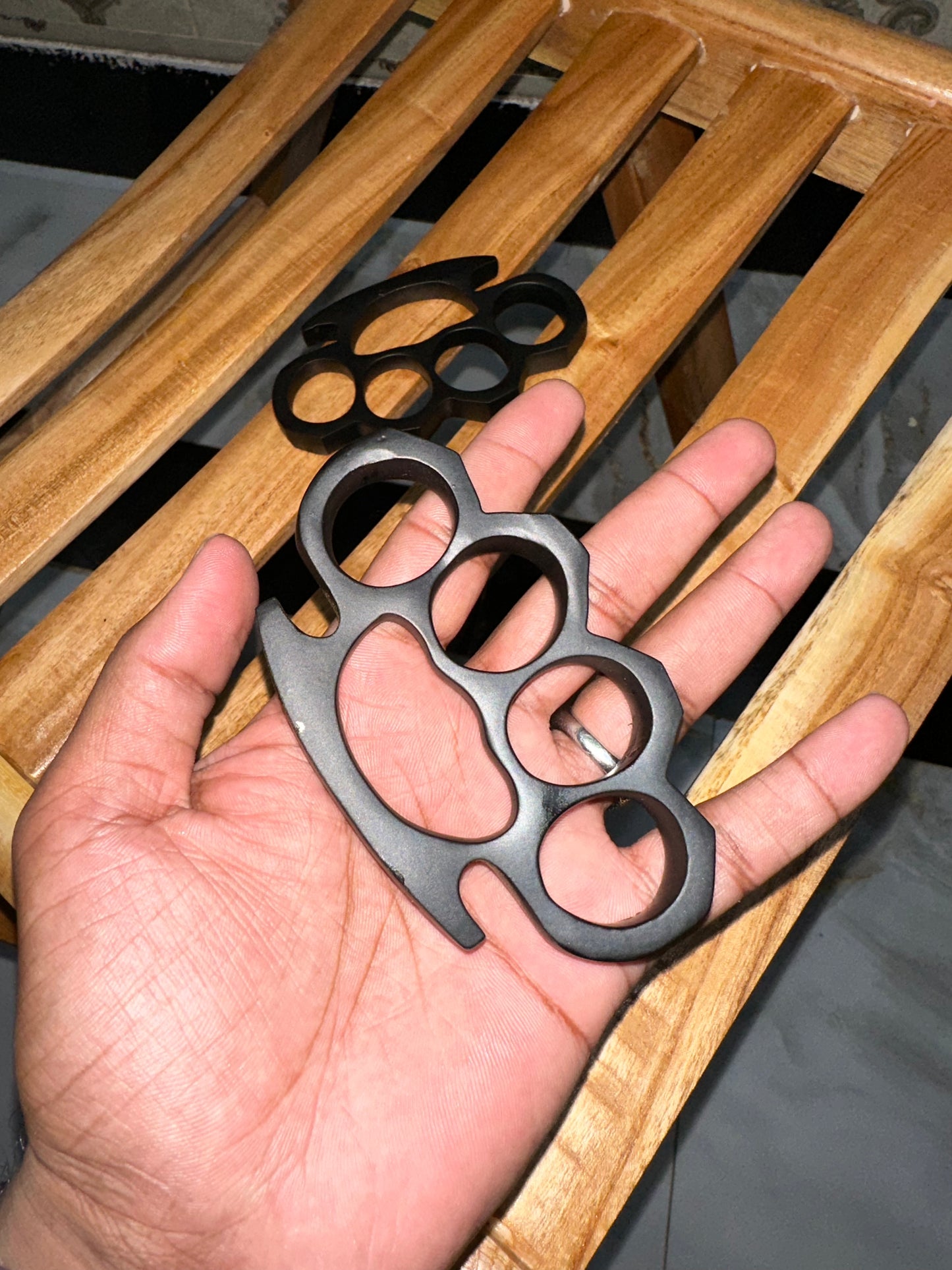 Custom Handmade Powder Coated Pair of Knuckles with Leather Sheath”