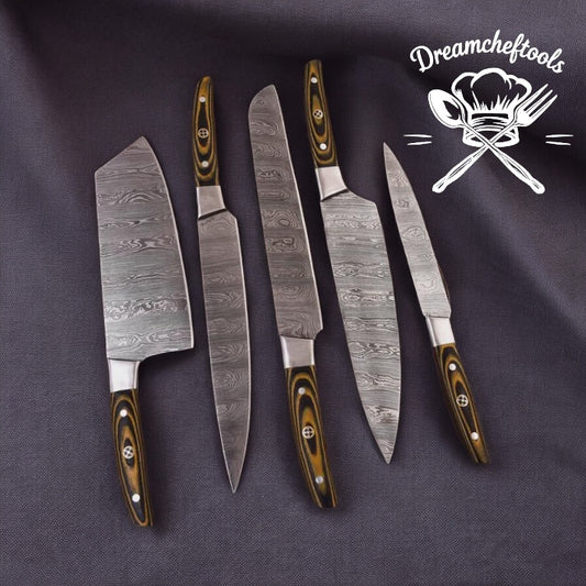 HexClad Knives Alternative – 13” Handmade Damascus Steel Chef Knife with Micarta Handle & Leather Sheath