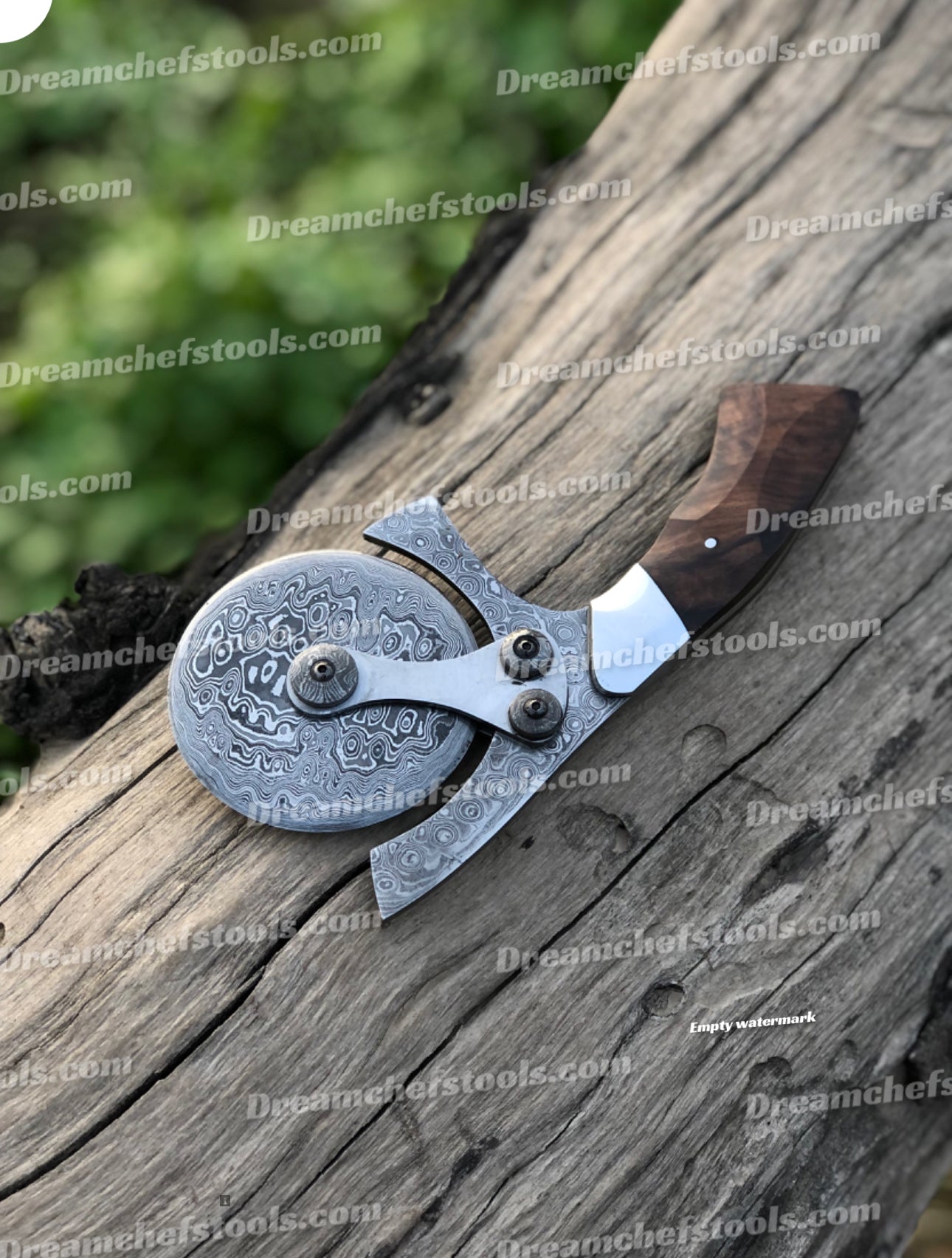 Handmade Damascus steel pizza cutter