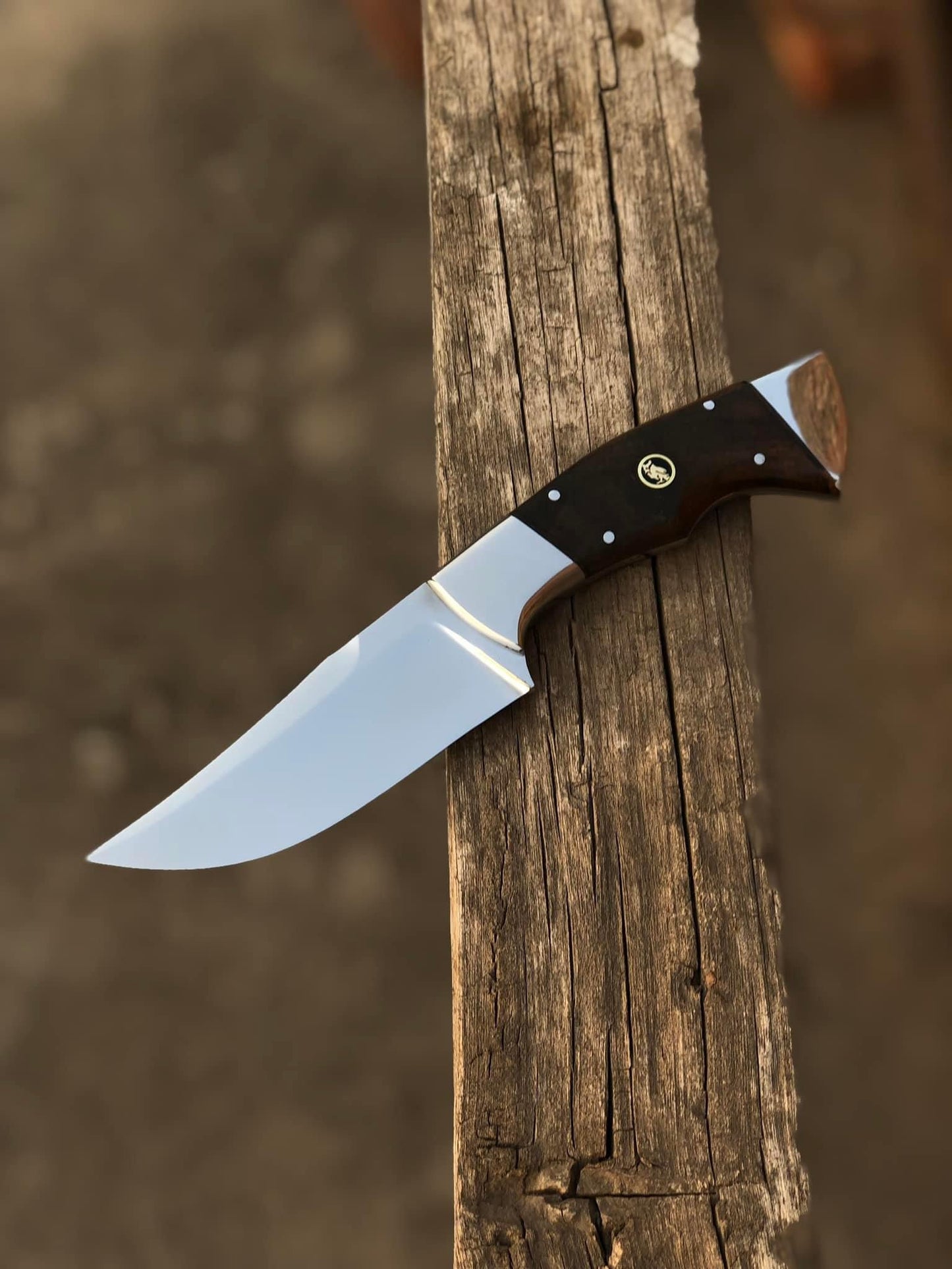 “Custom Handmade 9.5-Inch J2 Steel Hunting Knife with Steel Guard and Rosewood Handle, Includes Leather Sheath”