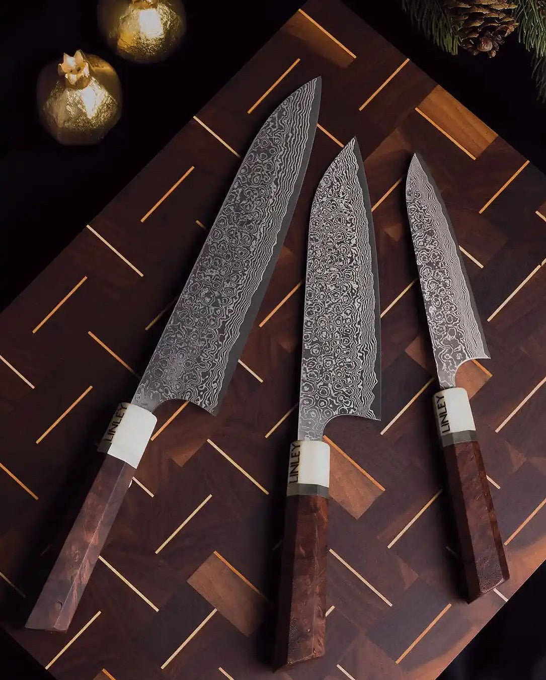 Damascus steel 3 piece kitchen knife set