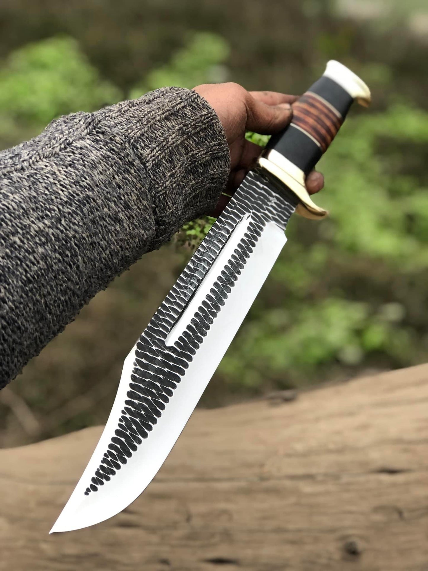 Custom Handmade J2 Steel Hand-Forged Bowie Knife with Brass Guard and Leather Handle, 16-inch Overall Length, with Leather Sheath”