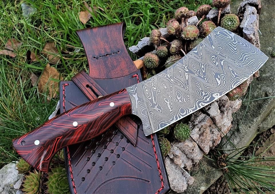 Custom handmade Damascus steel cleaver knife