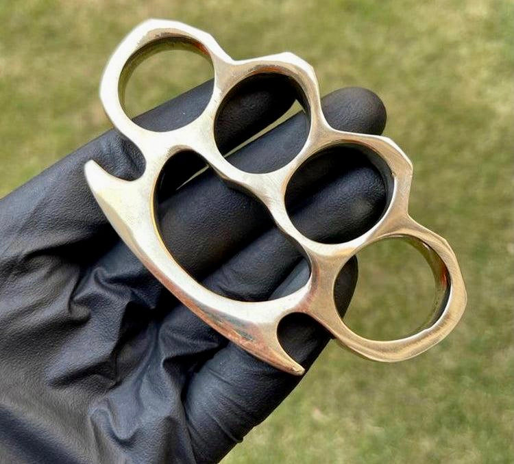 Custom Brass Knuckle – Solid Brass with Leather Belt Loop Case | Hand Casted Brass Knuckle