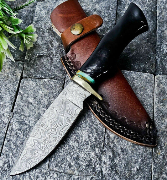 Custom Handmade Damascus Steel Hunting Full Tang Knife W/Sheath