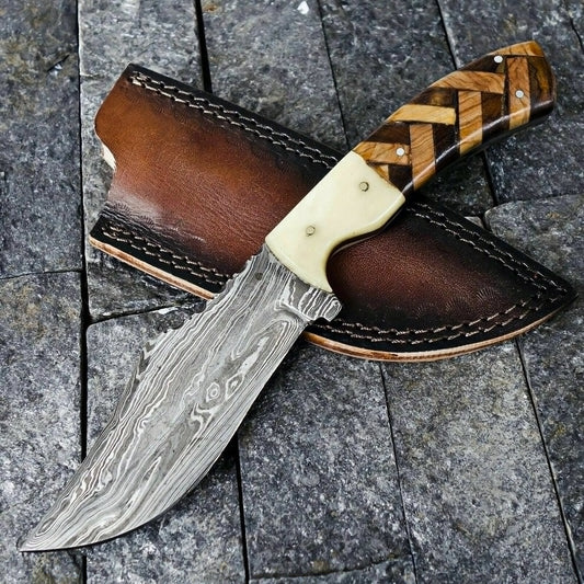 Custom Handmade Damascus Steel Hunting Dagger Skinner Knife W/Sheath