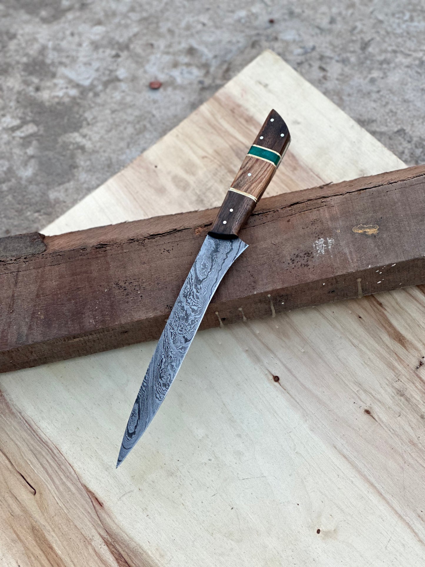 Handmade Damascus Steel Large Fillet Knife Hunting Fishing, Full Tang 13.5 inch