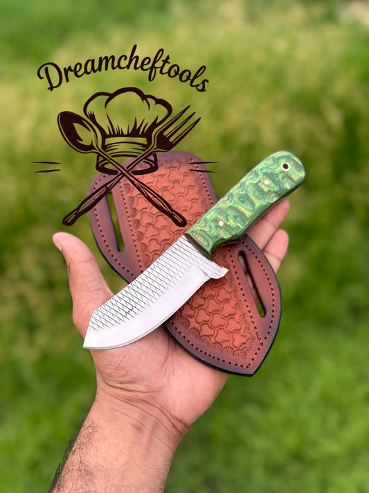 Best Knife Block Set – 13" Forged Stainless Steel Chef Knife with Olivewood & Epoxy Resin Handle + Leather Sheath