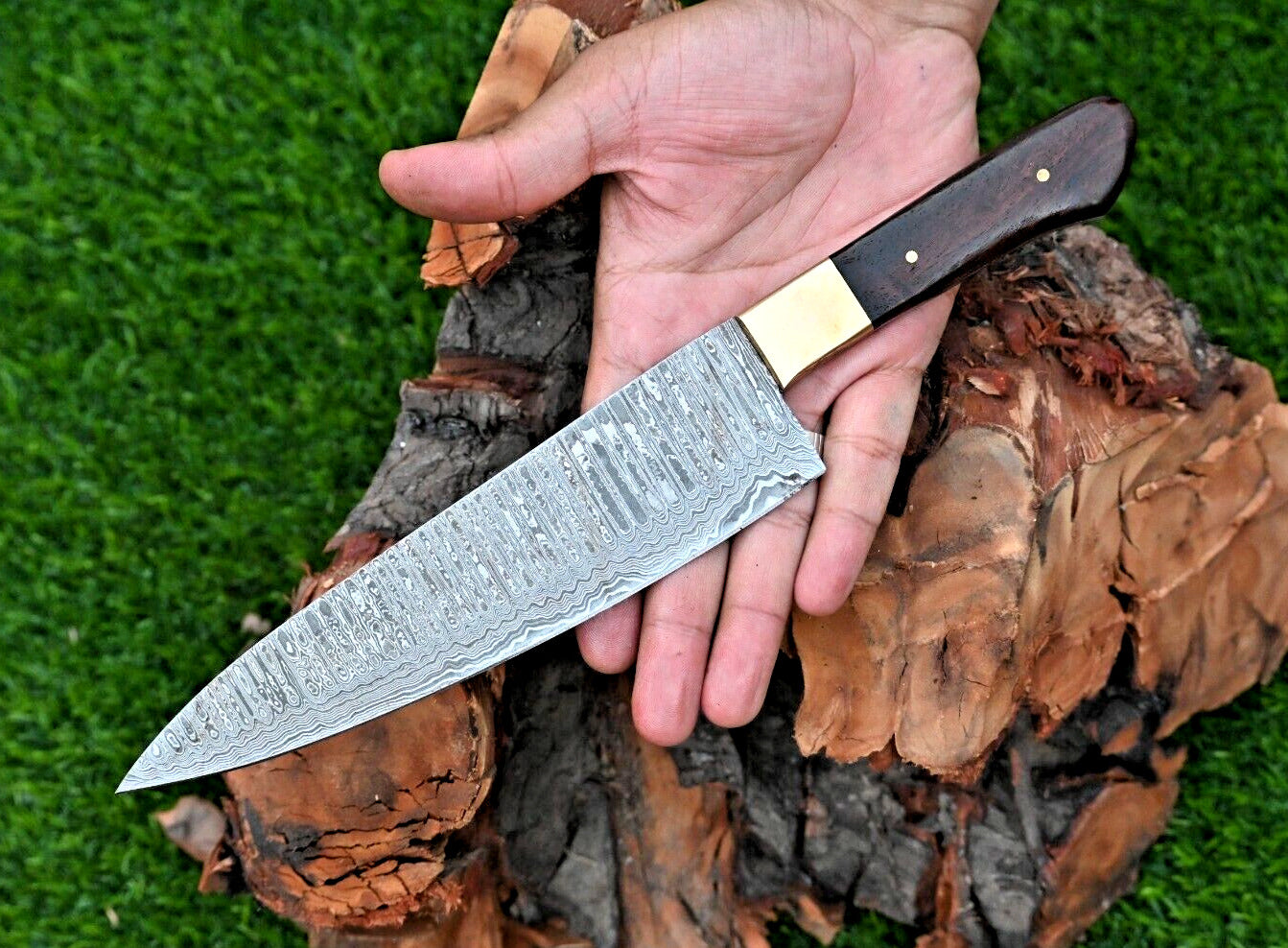 Best 13-inch Damascus steel kitchen knife with brass bolster