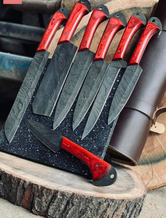 Best Professional Knife Set – 13” Handmade Damascus Steel Chef Knife with Pakkawood Handle, Brass Bolster & Leather Sheath