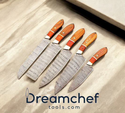 Chef Knife Set – 13” Handmade Damascus Steel Chef Knife with Pakkawood Handle, Brass Bolster & Leather Sheath