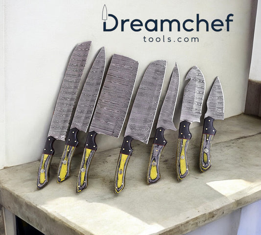 Damascus Chef Knife Set – Handmade 13” Blade with Pakkawood Handle & Leather Sheath