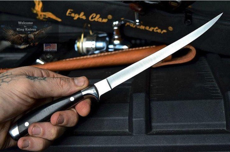 Custom Handmade D2 Steel Fishing Fillet Knife with 13" Blade, Buffalo Horn Handle, and Leather Sheath