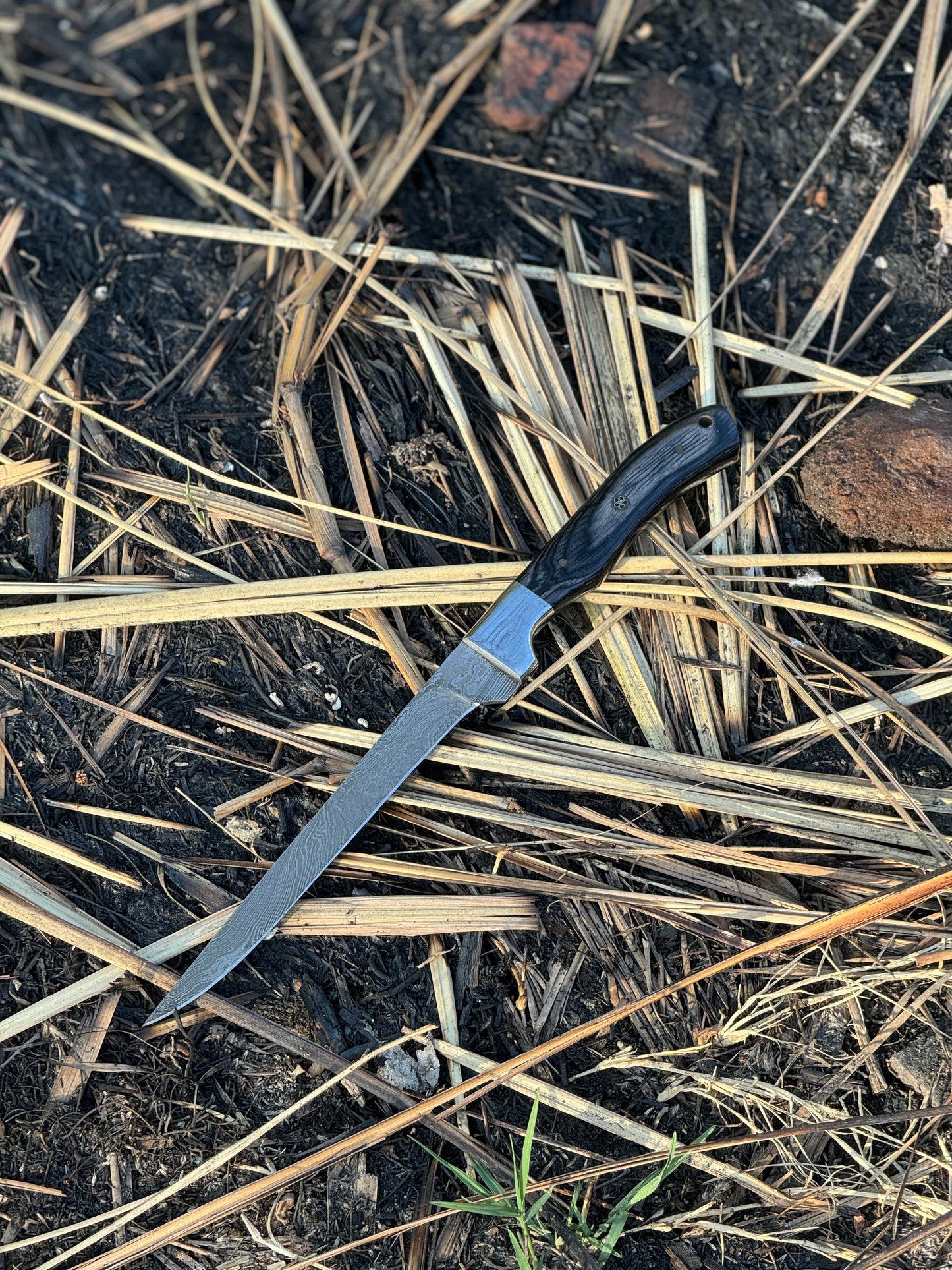Custom Handmade Damascus Steel Fishing Fillet Knife - 13" Blade with Pakkawood Handle, Steel Bolster, Leather Sheath