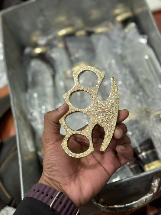 Custom Handmade Engraved Brass Knuckles with Leather Sheath