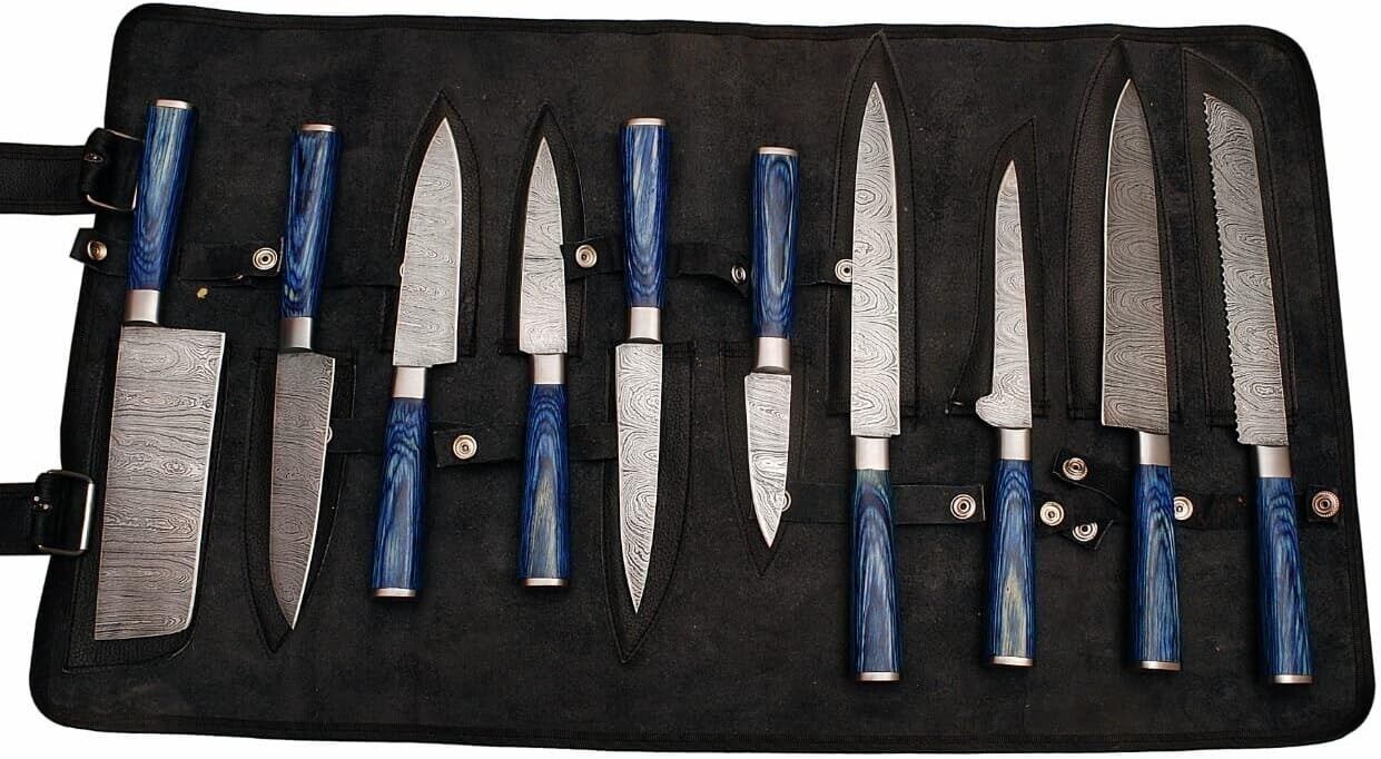 "Custom handmade Damascus kitchen knife with a 4 to 8-inch blade, pakka wood handle, and steel bolster, designed for precision and durability.