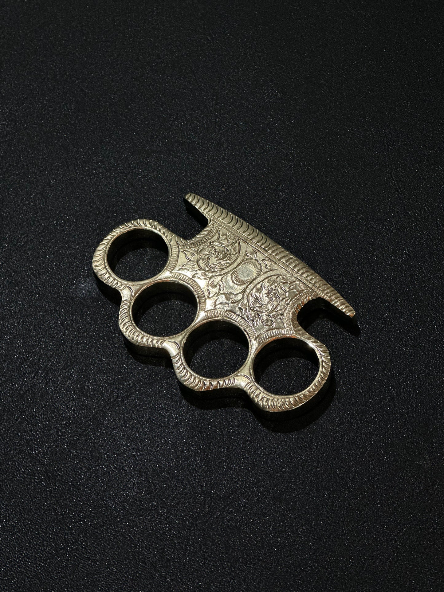 Custom handmade brass engraved knuckle duster with leather belt loop case for self-defense