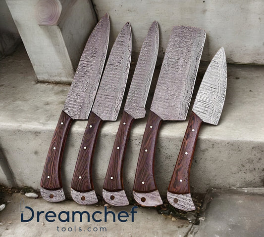 Best Kitchen Cutlery Sets – 13” Handmade Damascus Steel Chef Knife with Rosewood Handle & Leather Sheath