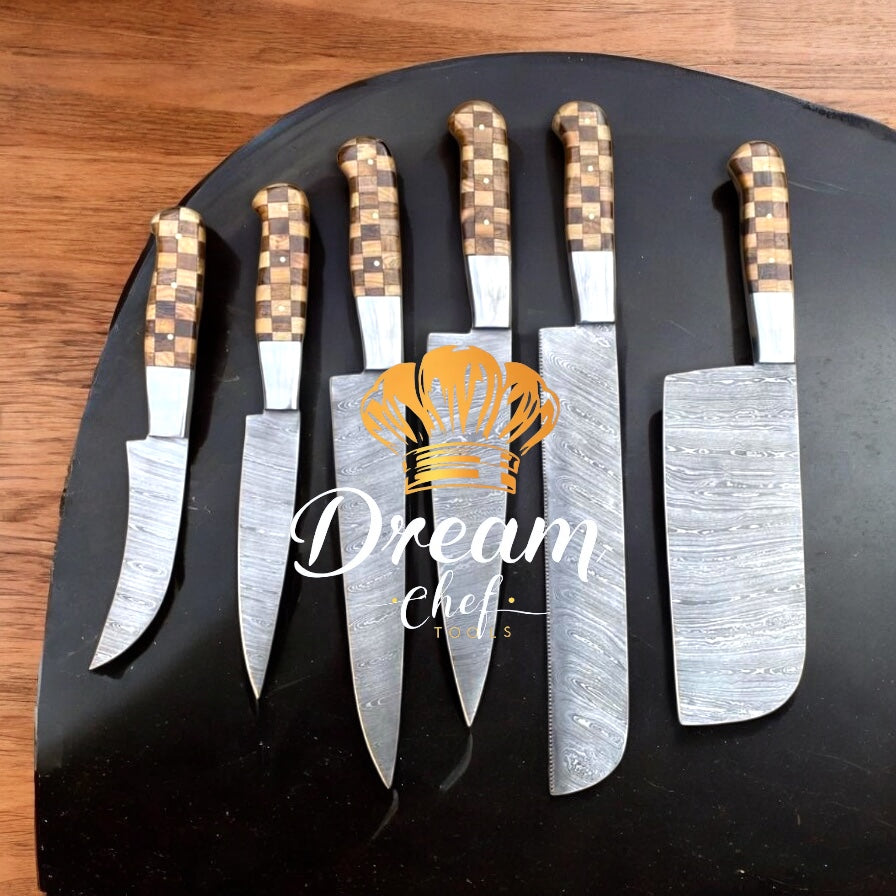 "Experience the pinnacle of cutlery with this handmade Damascus steel knife set – where tradition meets precision."