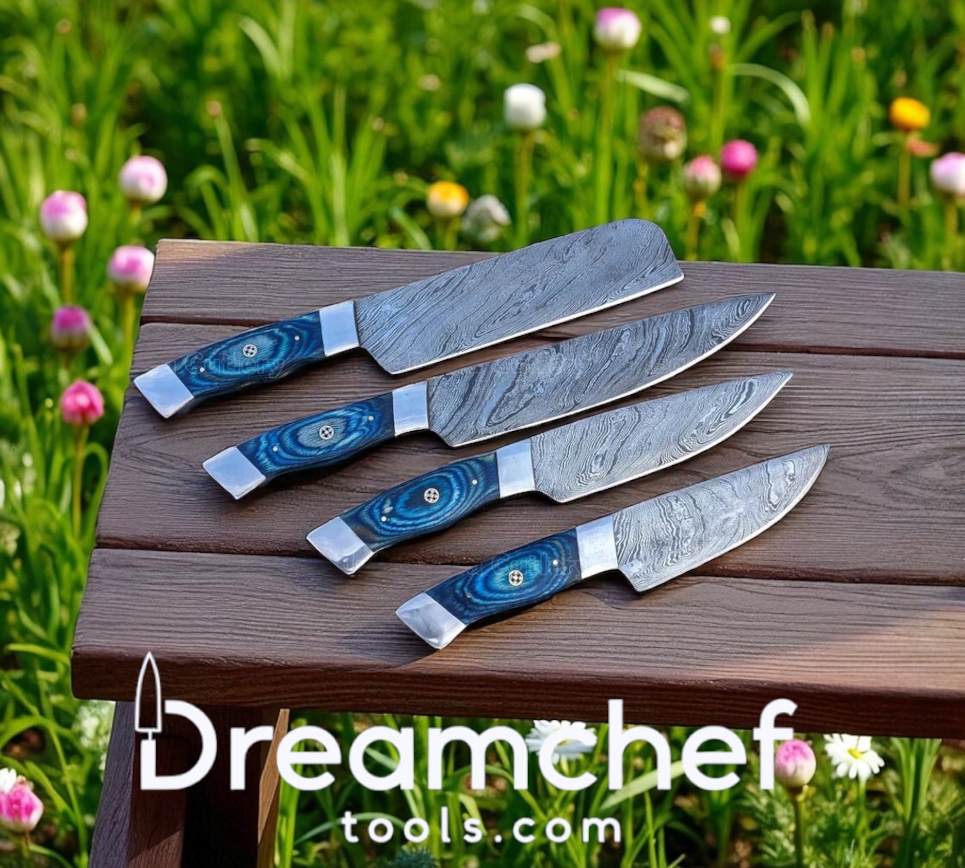 Knife Set on Sale – 13” Handmade Damascus Steel Chef Knife with Pakka Wood Handle, Steel Bolster & Leather Sheath