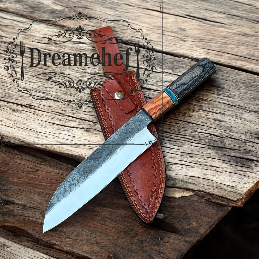 *"Hand-Forged Custom Kitchen Knives Set with Pakkawood Handle – 13" Blade"*