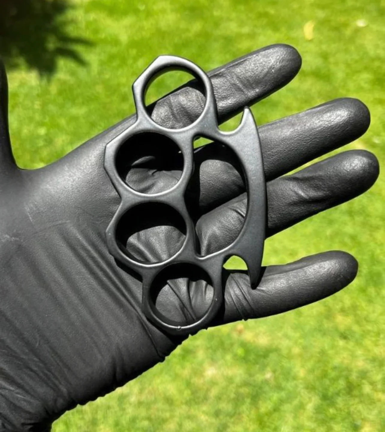 Custom Hand-Casted Black Brass Knuckle Duster with Leather Case – Solid Self-Defense Tool