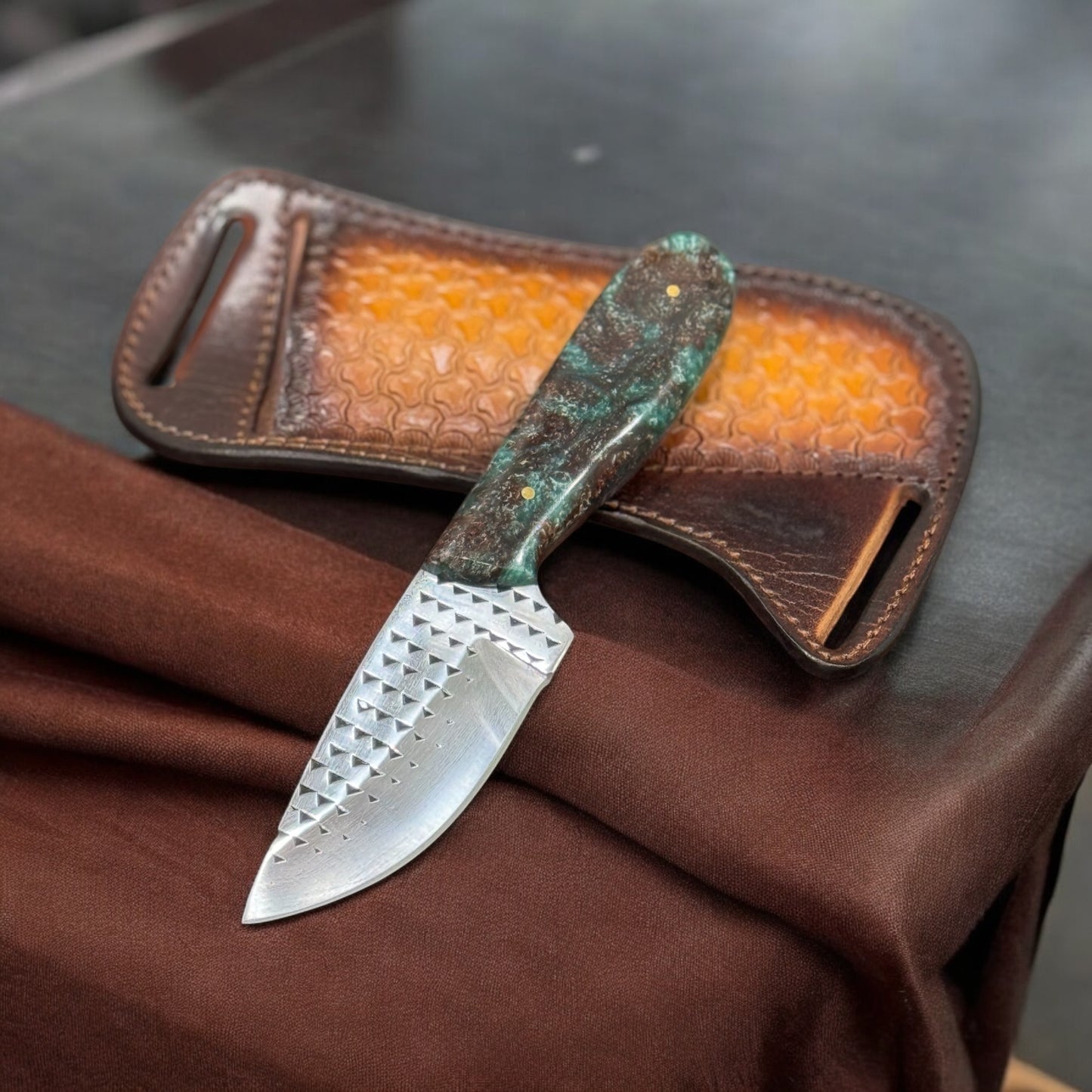 "Handcrafted Cowboy Belt Knife with camel bone and rosewood handle"