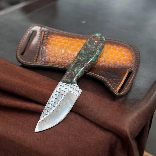 "Handcrafted Cowboy Belt Knife with camel bone and rosewood handle"