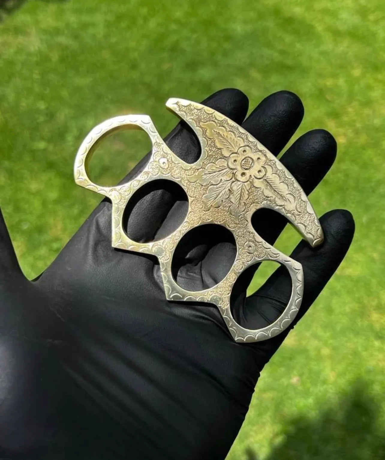 Handmade Engraved Brass Knuckle with Belt Loop Leather Case – Solid Brass Self Defense Tool