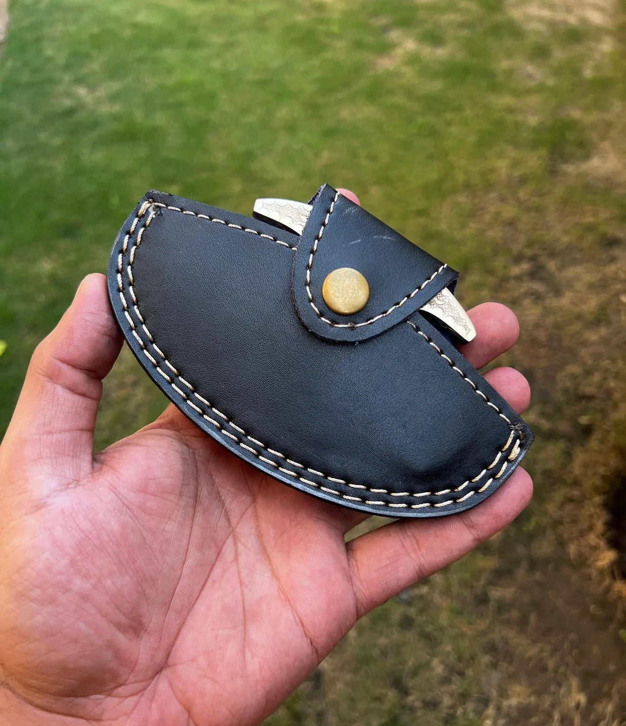 Handmade Engraved Brass Knuckles by Woody Knuckles with Leather Belt Case