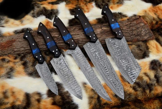 Kitchen Japanese Knife – 13” Handmade Damascus Steel Chef Knife with Wangi Wood Handle, Resin Bolster & Leather Sheath