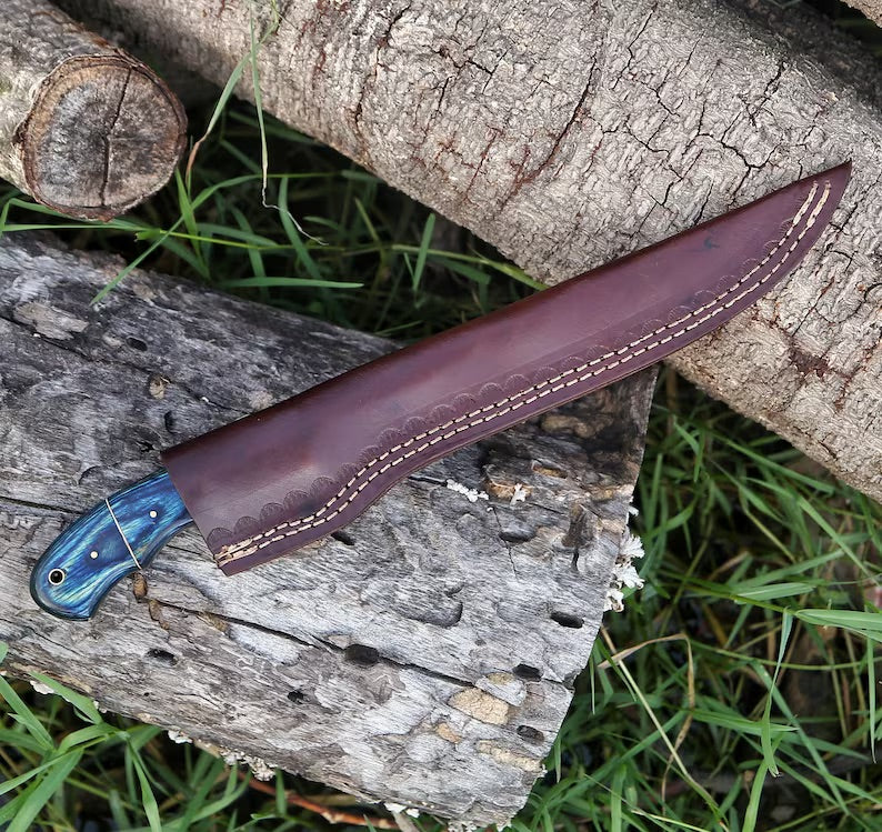 Premium 13" Damascus Fishing Fillet Knife with Pakka Wood Handle and Leather Sheath