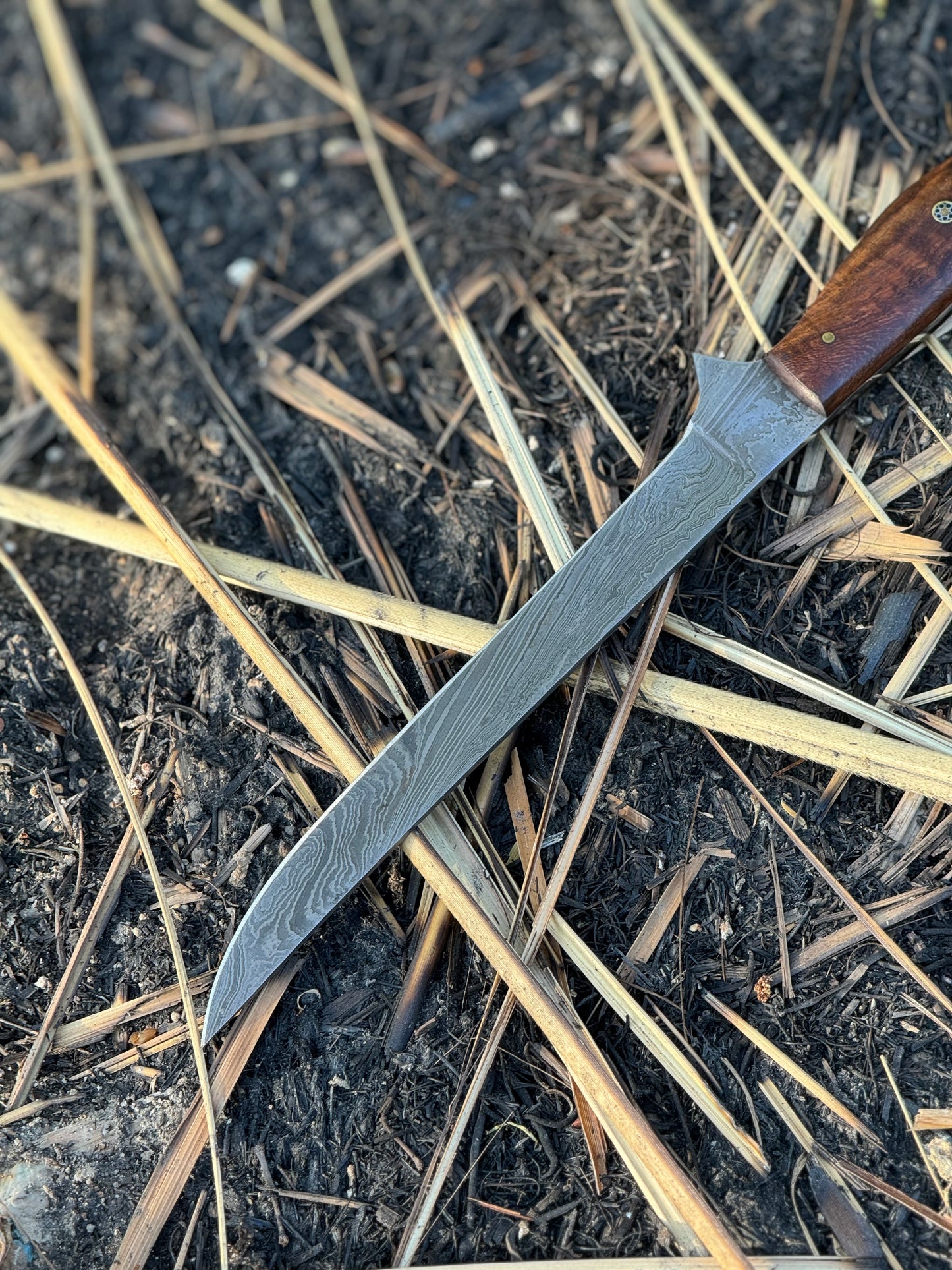 Premium 13" Damascus Steel Fillet Knife Featuring Rosewood Handle, Steel Bolster, and Leather Sheath