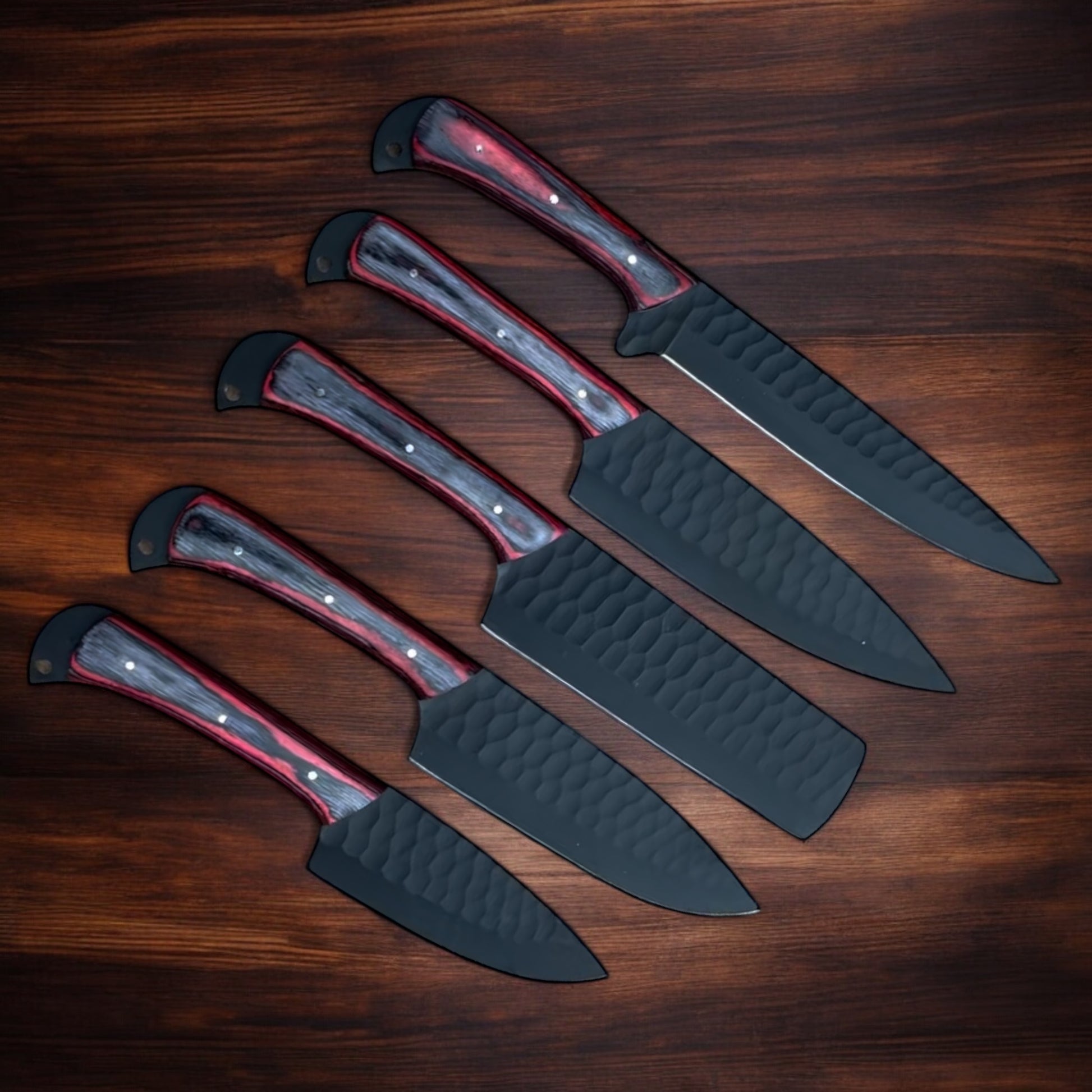 "Premium Custom Chef Knife Set with Stainless Steel Blades & Pakkawood Handles"