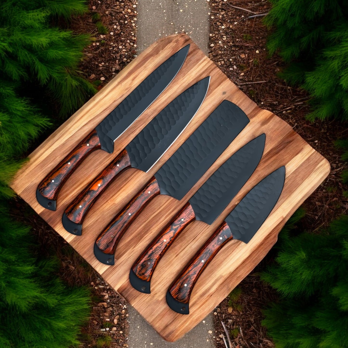 "Premium Custom Chef Knife Set with Stainless Steel Blades and Pakkawood Handles"